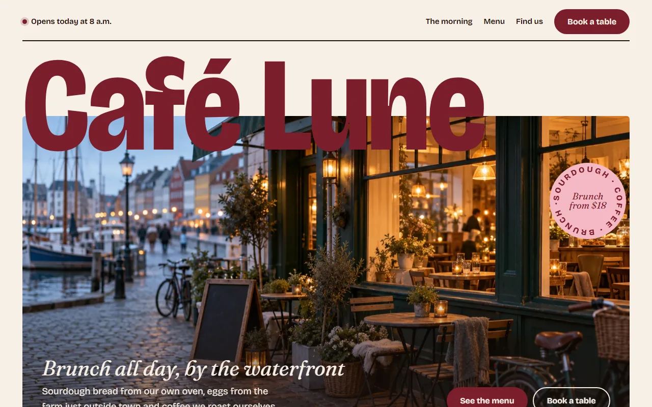 The Café Lune concept shown on a computer