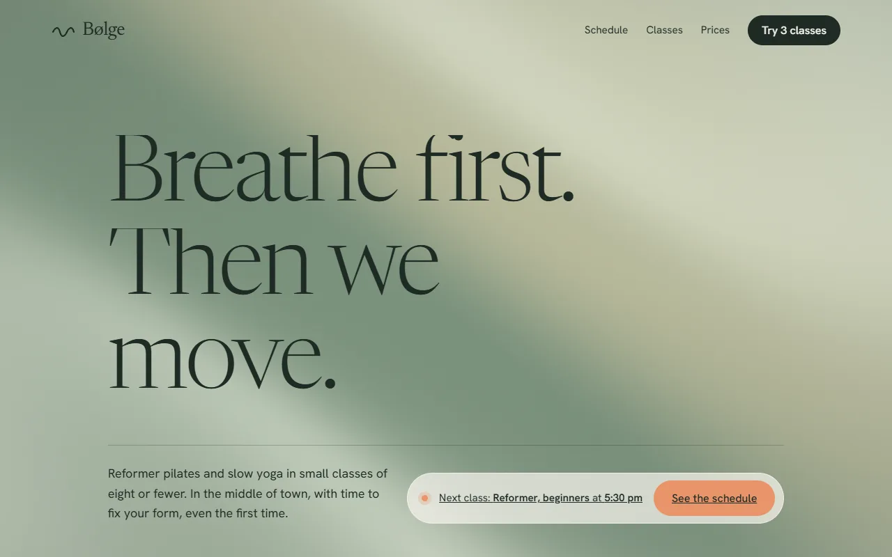 The Bølge Pilates & Yoga concept shown on a computer