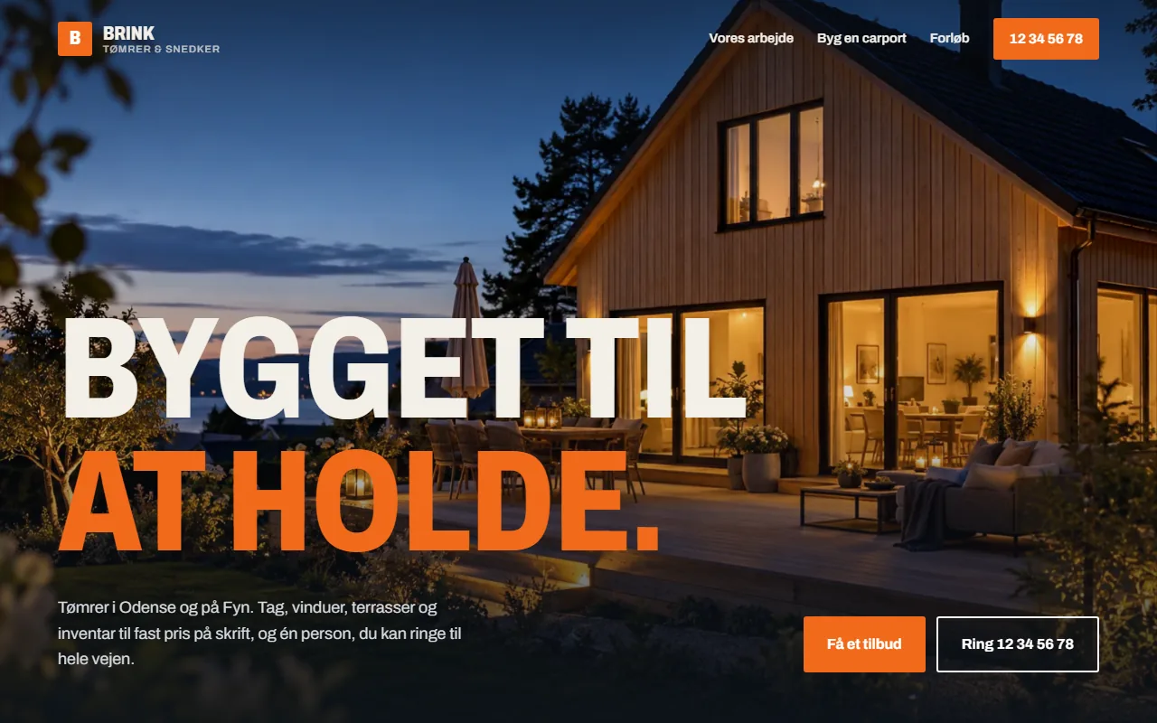 Konceptet Brink Tømrer & Snedker vist på en computer